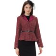 thumbnail image 4 of Blazer de tweed vintage Allegra K para mujer con cuello con muescas a cuadros cinturón Vino rojo M, 4 of 5