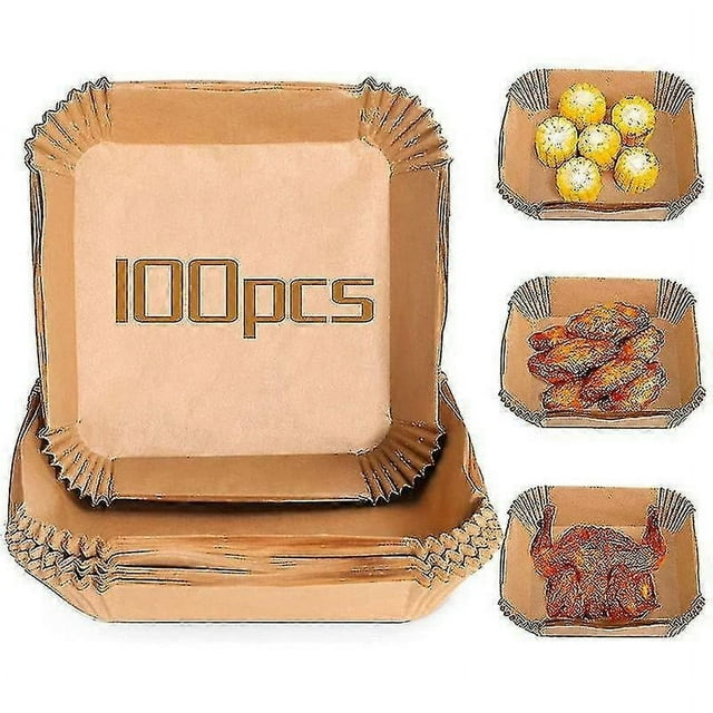 100 Pcs Papier Parchemin Jetable pour Friteuse à Air Chaud, Plateau en Papier Anti-Huile, Tapis de Cuisson Antiadhésif, Accessoires pour Friteuse à Air, Carré