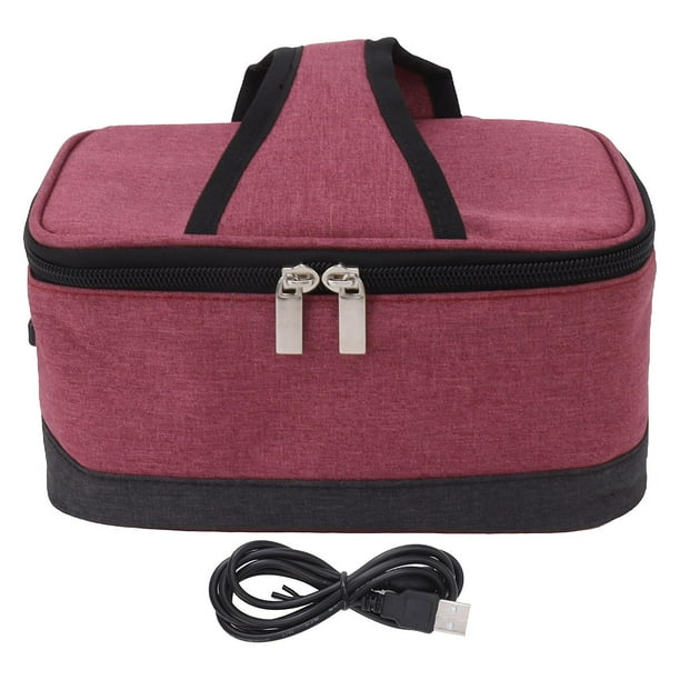 USB Heating Bag Portable Constant Temperature Food Insulated Cooler Bag for Outdoor Use Wine Red