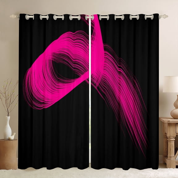 Manfei Pink Black Black Out Curtains, Modern Abstract Art Curtains Pack of 2 (42x63 Each), Geometric Line Stripe Bedroom Curtains, Luxurious Room Decor