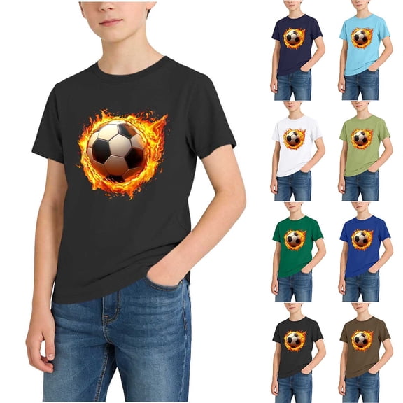 DJDLJWCJ Boys Soccer Shirt Crewneck Relaxed Fit Soccer Printed Summer Shirts Stretch Soft Outdoor Athletic Sports Shirts Brown Size 7-8 Years