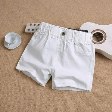 Spazoro Kids Girls Demin Shorts, Solid Color Summer Elastic Waist Homewear Comfortable Fit Pants for Child Girls Boys White Size 5 T