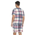 thumbnail image 2 of joogoo Men's Pajama Set Pink Checkered Grid Pattern V-Neck Pj Shorts Set 2 Piece Loungewear Sleepwear XL, 2 of 7
