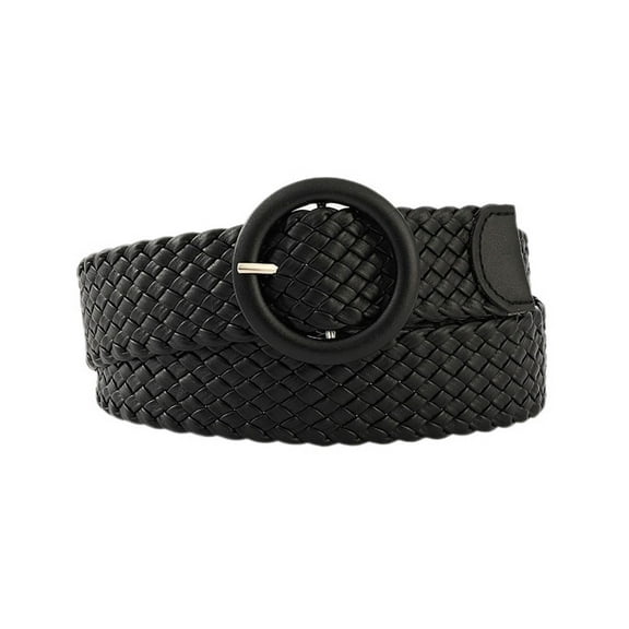 Previn Women's Braided Web Belt Faux Leather Holeless Buckle Belt Fall Summer Braided Medium Casual Belt Black Small-Large