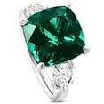 thumbnail image 2 of Pompeii 7.55Ct Green Cushion Emerald & Marquise Three Stone Ring 14k Gold lab Grown, 2 of 6