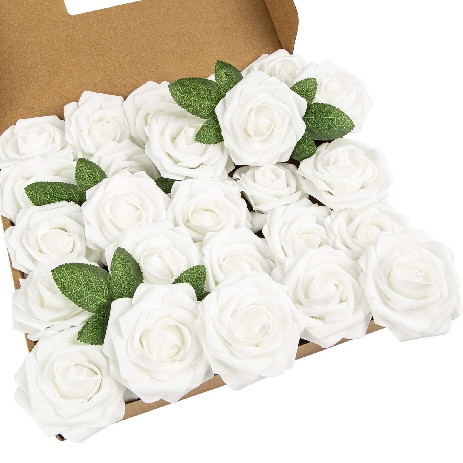 Artificial Flowers 25pcs Real Looking Ivory Foam Fake Roses with Stems ...