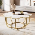 thumbnail image 2 of Tribesigns Coffee Table, Flower-Shaped Coffee Table, 39.37-Inch Wooden Floral Accent Center Table with Metal Frame for Living Room, Bedroom, White & Gold, 2 of 5