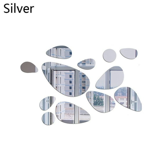 12PCS Removable Modern Style Self-adhesive Living Room Ornament Vinyl Mural Art Mirror Surface 3D Pebble Decals Wall Stickers SILVER 24PCS