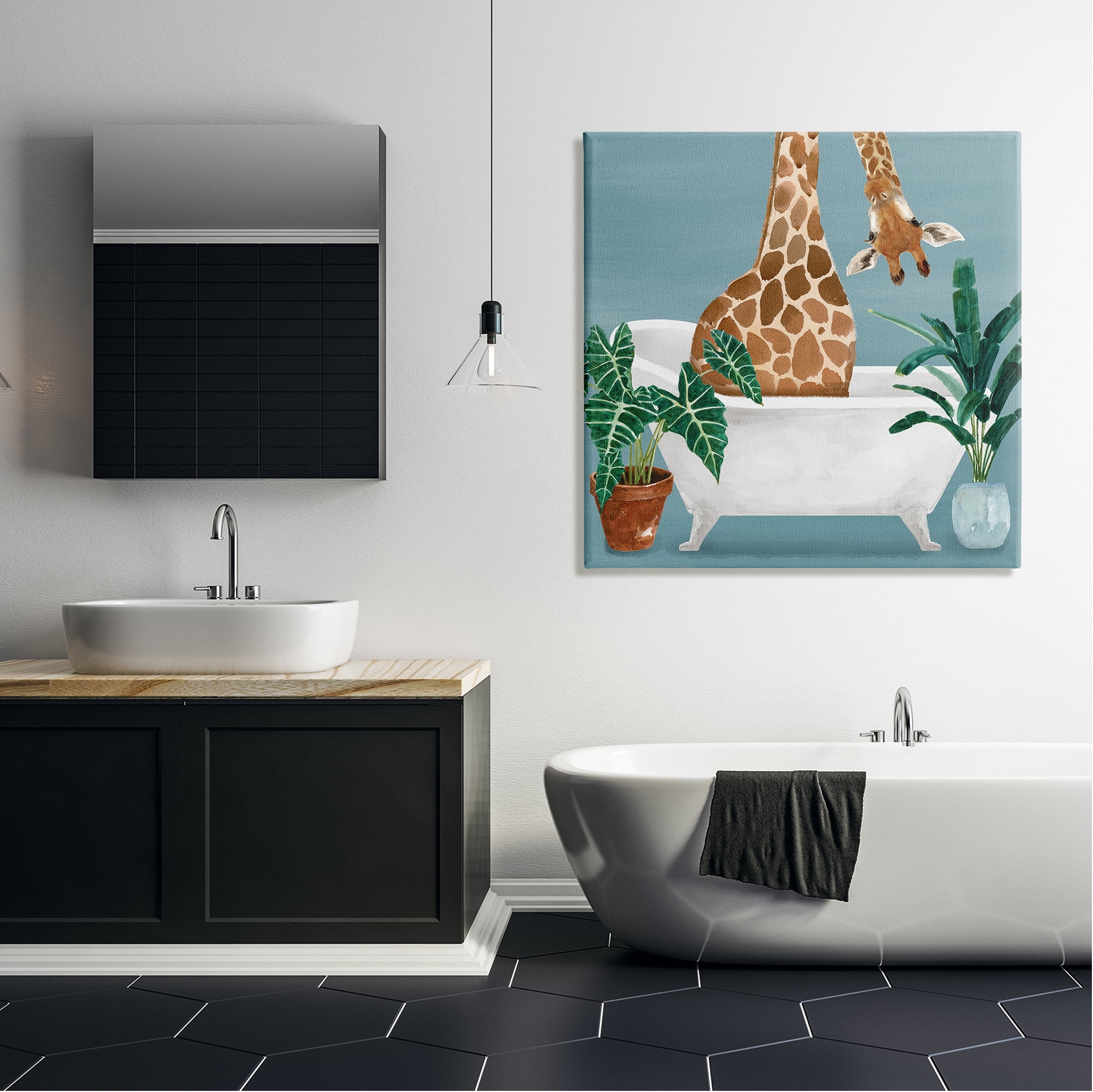 Stupell Industries Botanical Bathroom Giraffe Animals & Insects Painting Gallery Wrapped Canvas Art Print Wall Art, 36 x 36