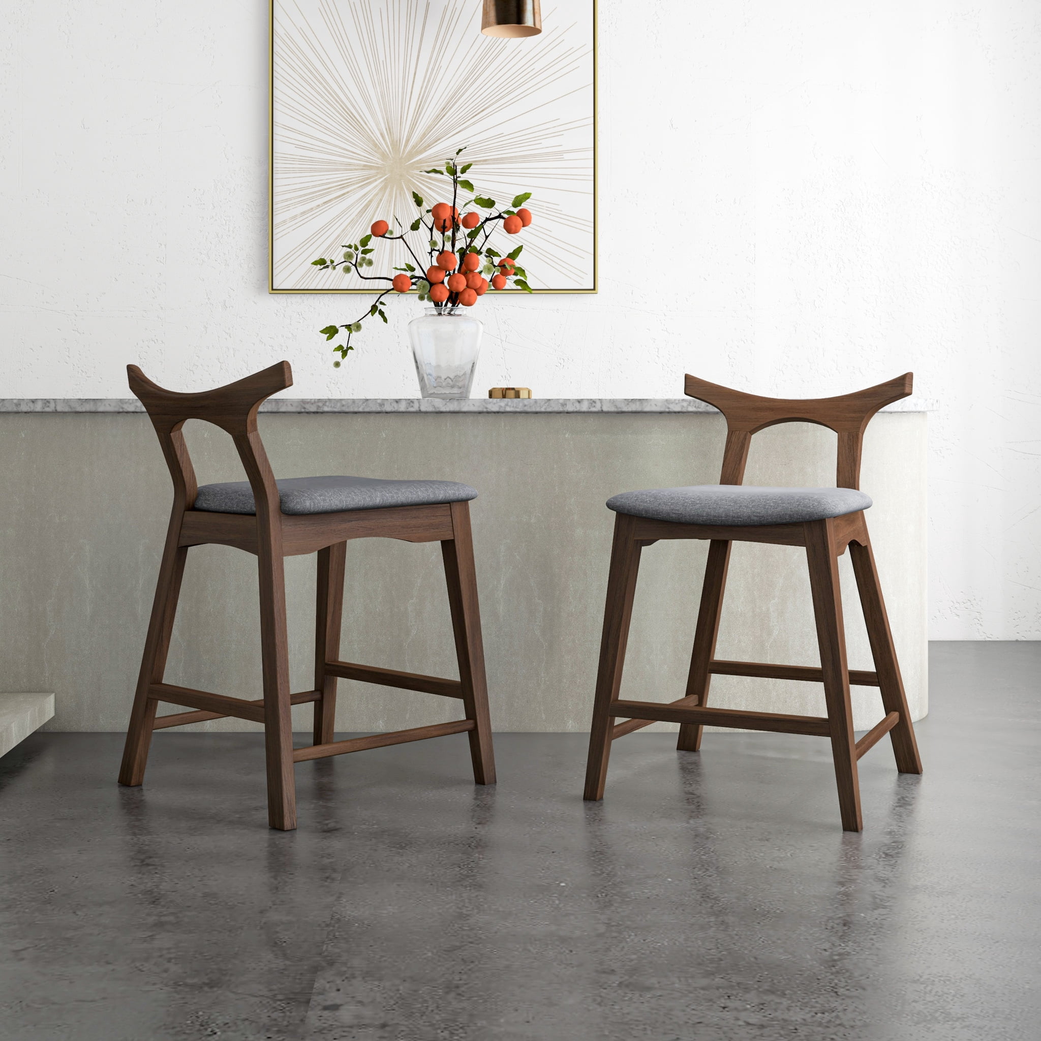 Euroco Set of 2 Dining Chairs,Tall Bar Stools with Backrest and Footrest for Kitchen Living Room,Grey