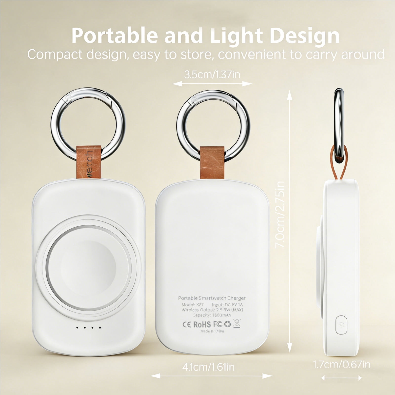 MYXON 1800mAh Portable Wireless Watch Charger for Apple Watch, Keychain Design, Type-C Cable, USB Powered