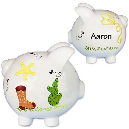 Personalized Hand Painted Western Piggy Bank