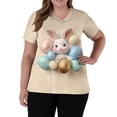 thumbnail image 3 of Women’s Short Sleeve V Neck Top with Bunny and Decorative Egg Print Relaxed Fit Lightweight Casual Pullover Shirt Khaki E XL, 3 of 5