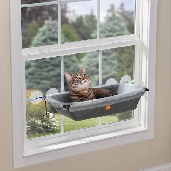 K&H Pet Products EZ Mount Window Hammock Cat Perch Kitty Sill Window Bed Gray 23 X 12 X 9 Inches