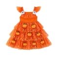 thumbnail image 3 of Wilark Toddler Girls Halloween Dresses Size 3, Square Neck Lightweight Cute Trendy Flutter Sleeve Festival Party Dresses Orange, 3 of 9
