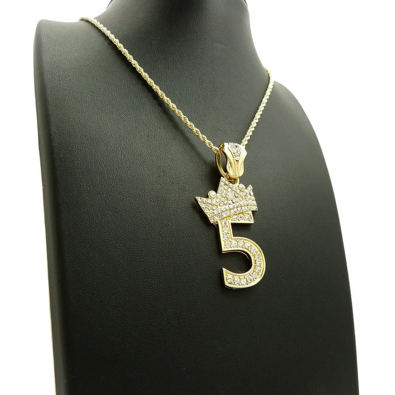 Stone Stud Tilded Crown Number Pendant with 3mm 18
