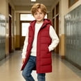 thumbnail image 5 of hotojiny Kids Long Puffer Vest Girls Boys Quilted Hooded Sleeveless Coat Thicken Button down Zip up Padded Outerwear Vests(Red,14-15 Years), 5 of 9