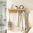 thumbnail image 3 of syligr Wooden Wall Mounted Hook Rack Entryway Organizer with 6 Hooks Khaki Wood 16x5x4 Inch Rustic Non-Rusting for Bathroom and Kitchen Space Saving, 3 of 6