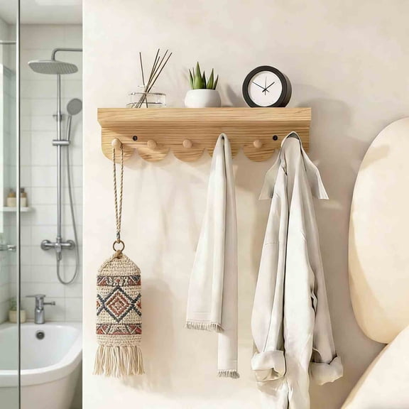 Coat Rack Wall Mount, Wood Wall Hooks for Hanging, Wooden Coat Hooks Wall Mount, Entryway Hat Rack Wall Hanger Hooks for Hanging Coat Bag and Towel