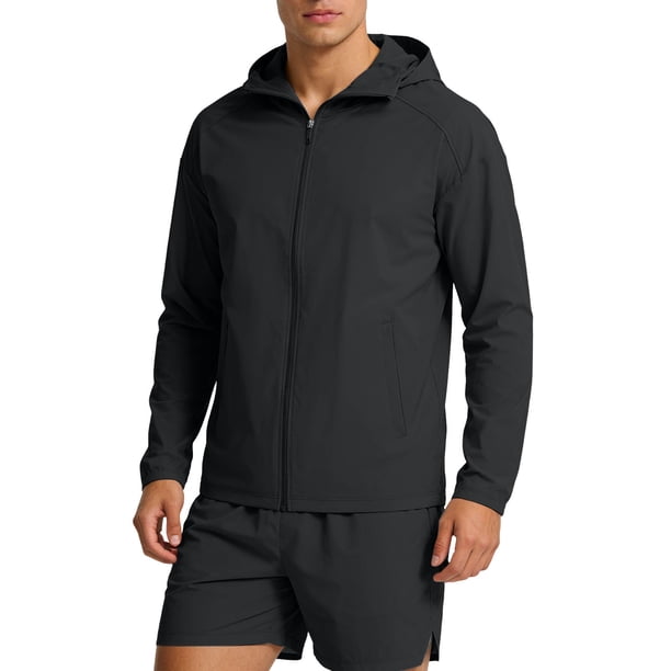Mens Manga Larga con Capucha Cremallera Cardigan Hielo Seda Fina Chaqueta Protectora Solar para el Uso Diario Al Aire Libre Casual