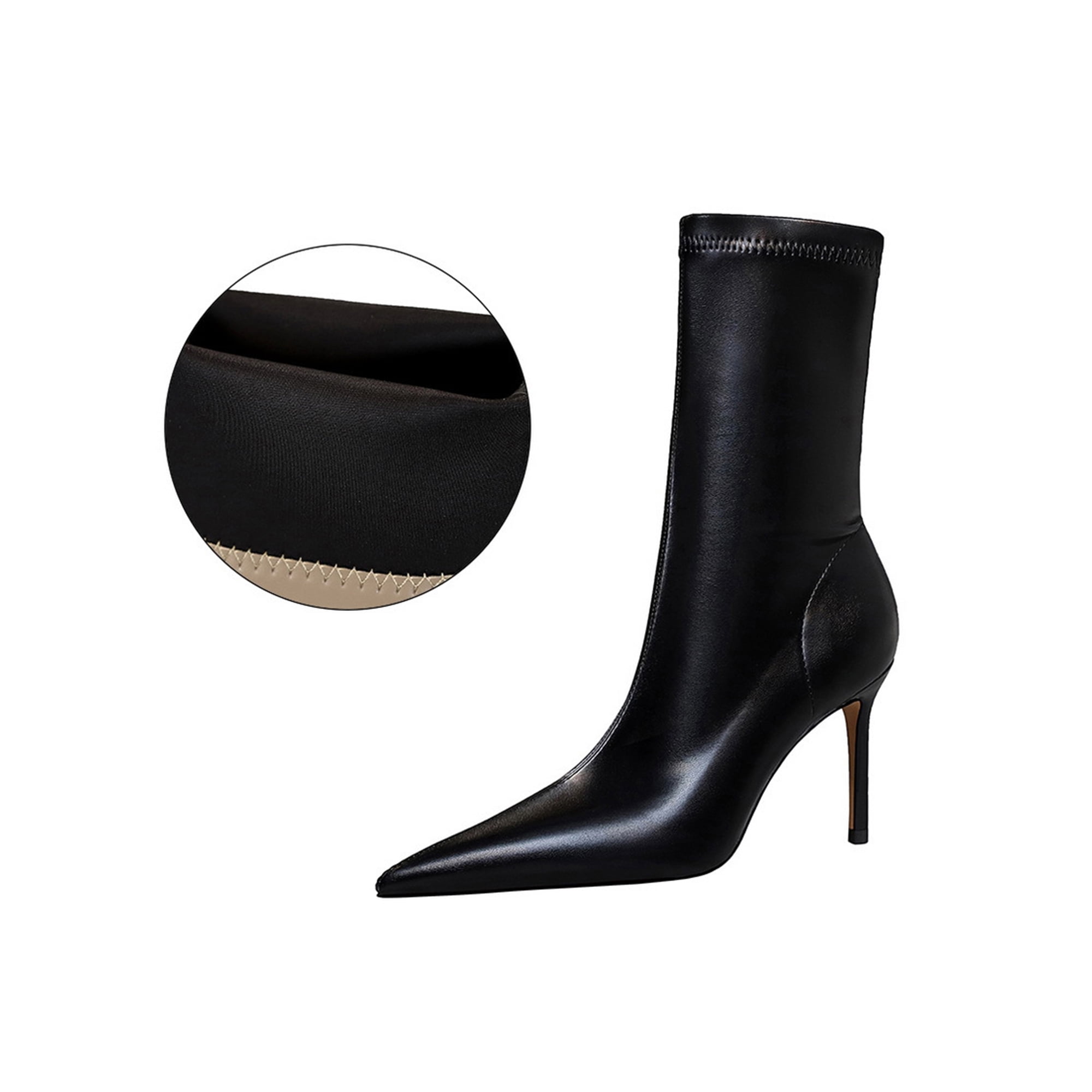 UKAP Womens Breathable Pointed Toe Heeled Bootie Office Casual Dress Boot Black 9