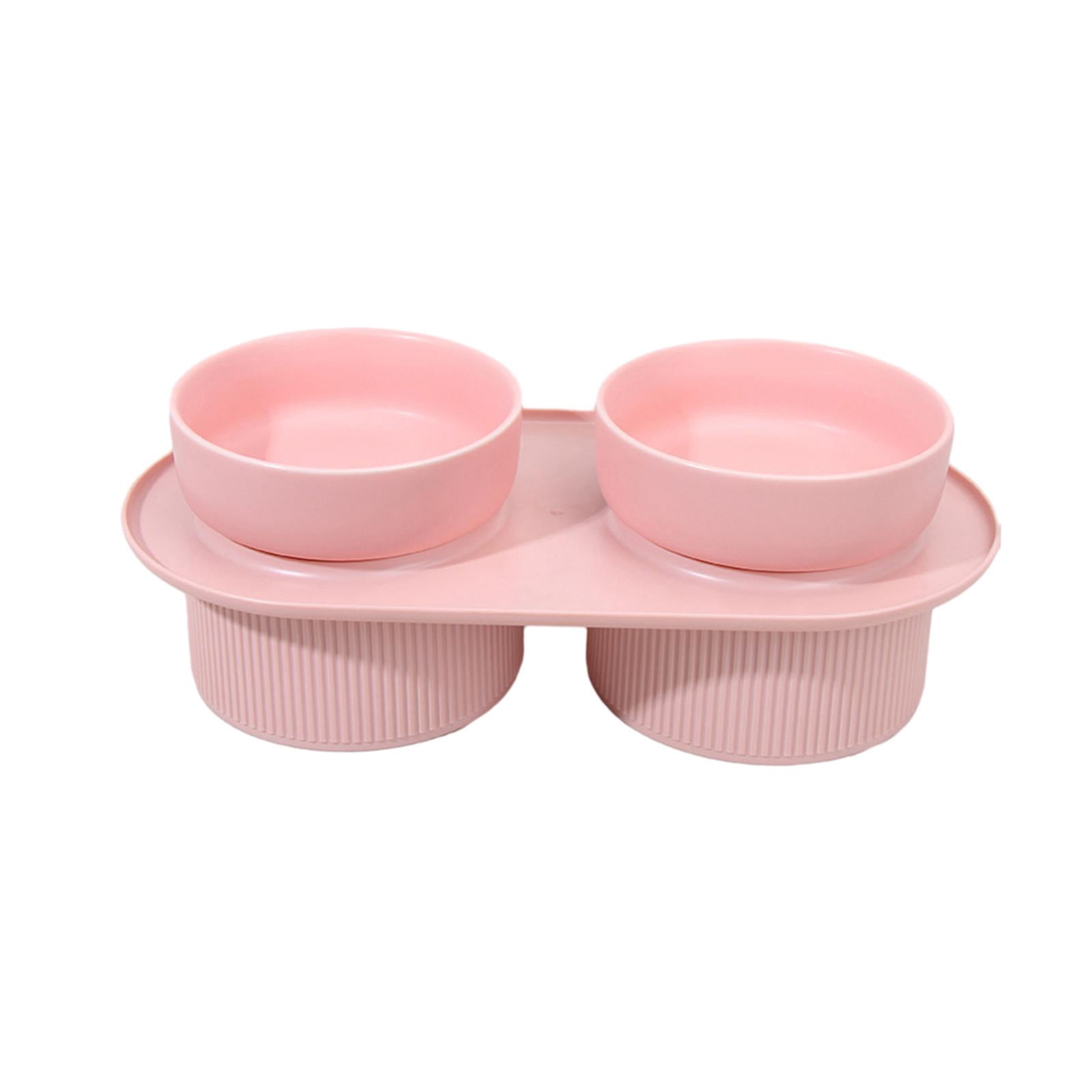 FITYLE Double Ceramic Cat Feeding Bowls Cat Bowls Puppy Bowls Ceramic Tall Cat Dishes Water Food Bowl for Medium Dog Indoor Cats Pet Pink