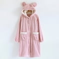 thumbnail image 4 of Women's Flannel Robe Fuzzy Terry Cloth Robes Animal Ear Hooded Long Sleeve Soft Plush Bathrobe Cute Fleece Pajamas, Pink, L, 4 of 4