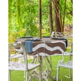 thumbnail image 3 of Hokiten Outdoor Tablecloths with Umbrella Hole & Zipper, Brown White Round Tablecloth 54 Inch, Modern Abstract Waves Water Ripple Striped Waterproof Table Cloth, Patio/Pool/Picnic Table Covers, 3 of 7