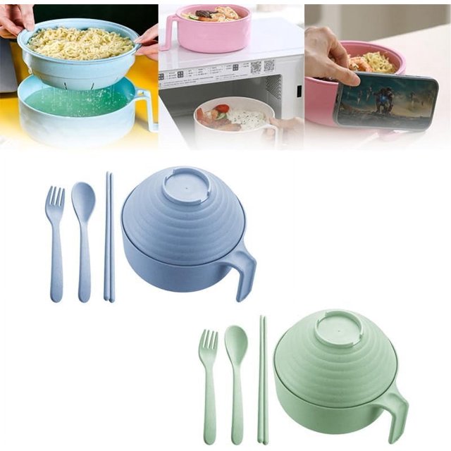 Juego de 6 tazones para ramen, tazón para ramen para microondas, tazón para fideos ramen, olla para ramen para microondas, tazón para ramen para microondas con colador y tapa, juego de tazones para