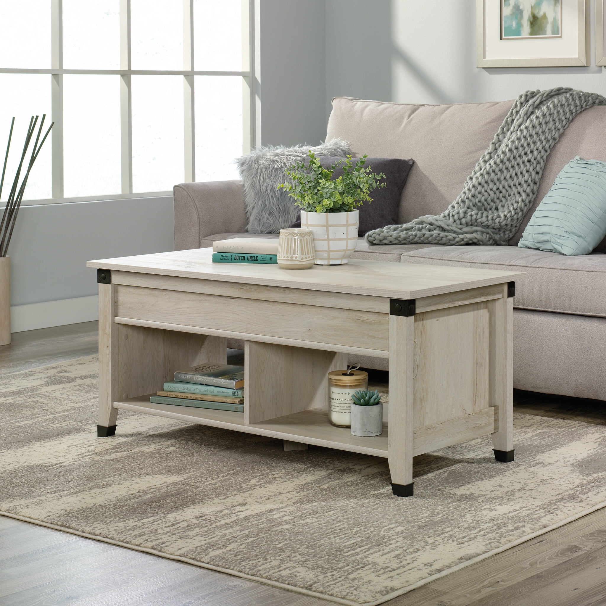 Sauder Carson Forge Lift Top Coffee Table With Shelf And Storage Chalked Chestnut Finish Com Sauder Carson Forge Lift Top Coffee, Sauder Carson Forge Lift Top Coffee Table Oak