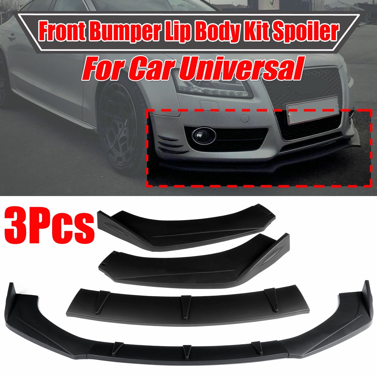 8ft Carbon Fiber PU Bumper Spoiler Chin Splitter Lip Trim Body Kit For Audi A4