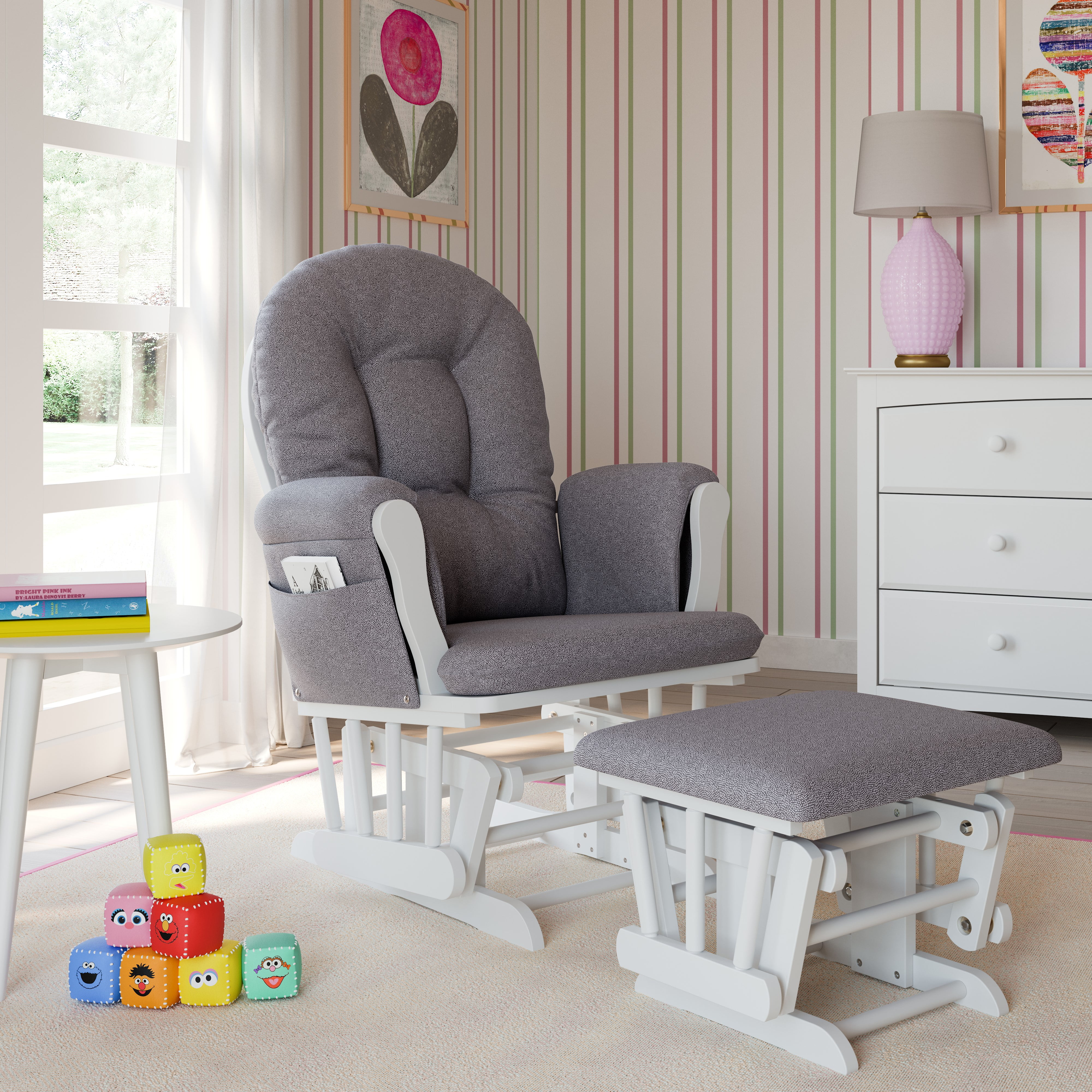 Storkcraft hoop white glider and ottoman 2025