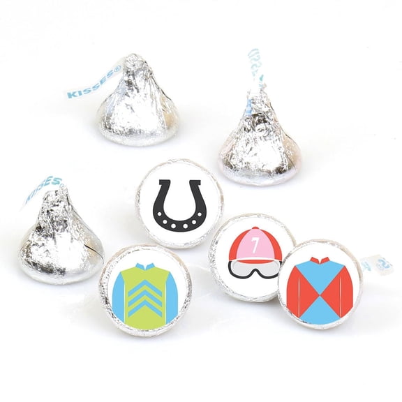 Big Dot of Happiness Mini Derby Horse Race Stickers, Colorful Jockey-Inspired Kentucky Party Round Candy Sticker Favors - Small Labels Fit Chocolate Candy (1 Sheet of 108)