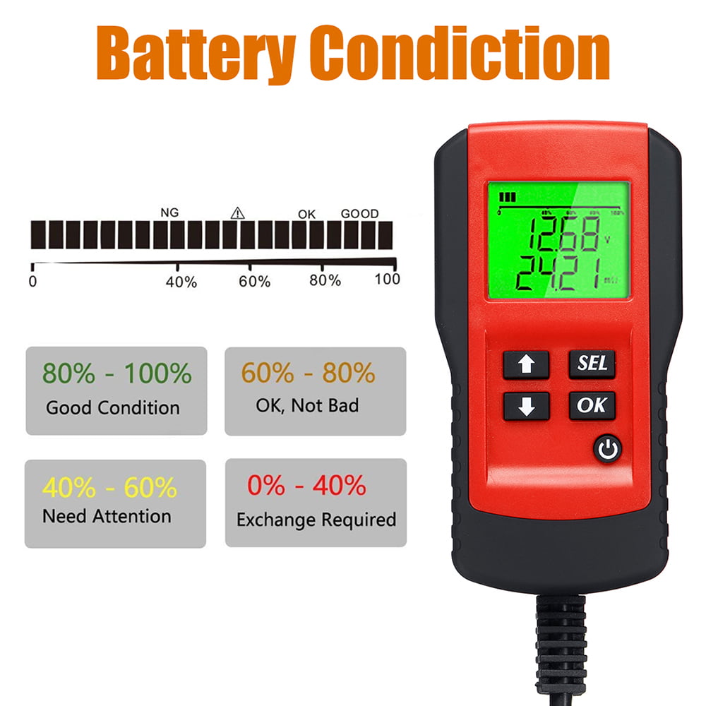 Charge Circuit Charge Tester Automatic Diagnosis Tool,Red KKmoon Car Battery Tester Analyzer 12V 2000CCA Battery Voltage Test