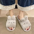 thumbnail image 3 of Dakaela Open Toe Slippers for Women Cute Bunny Plush Fuzzy Slides Rabbit Warm Winter House Shoes, 3 of 8