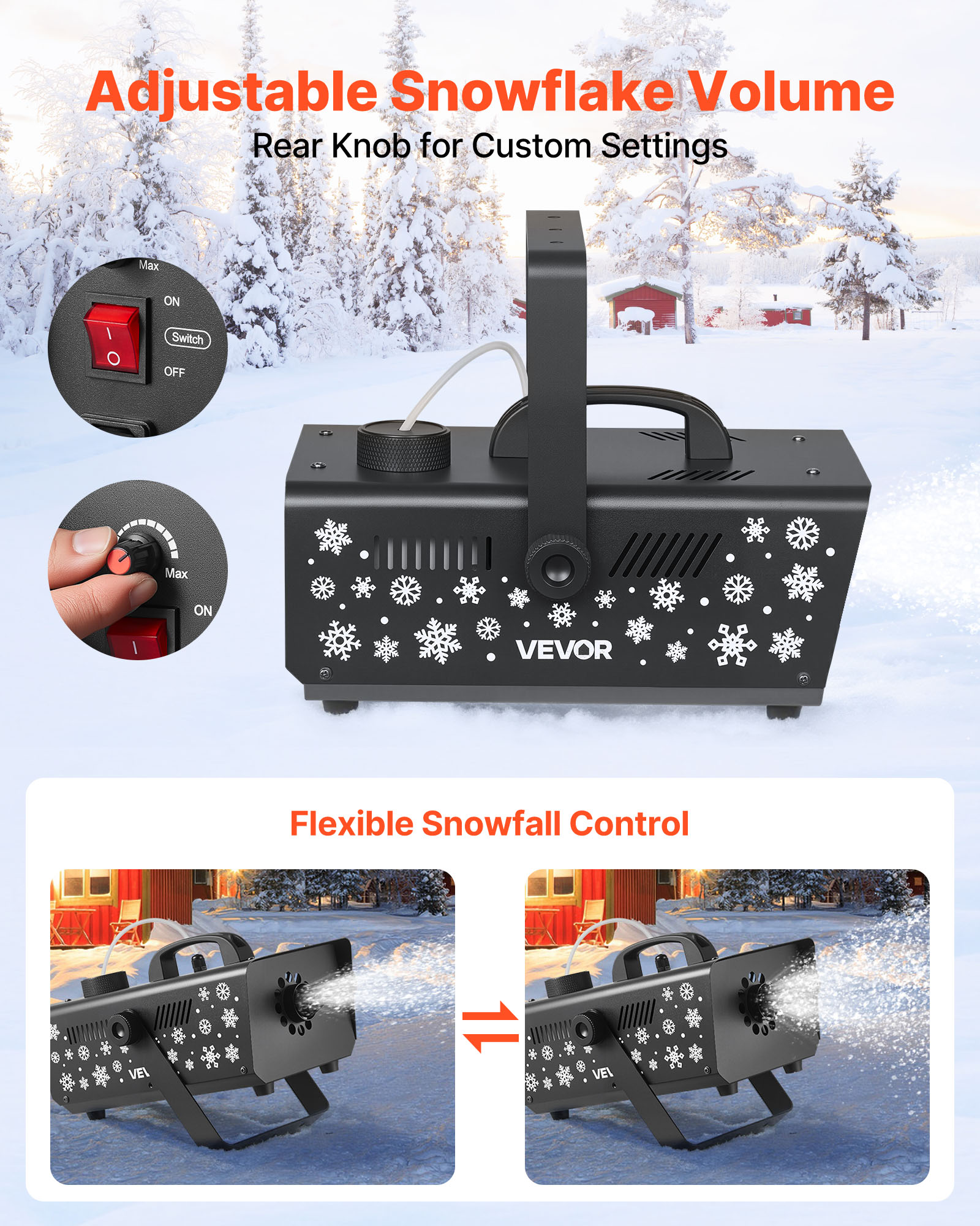 VEVOR Snow Machine, 650W Handheld/Hanging Fake Snow Maker, Snowmaking Machine with Portable Handle, Outdoor & Indoor Artificial Snowflake Maker for DJ Stage Parties Christmas Decor