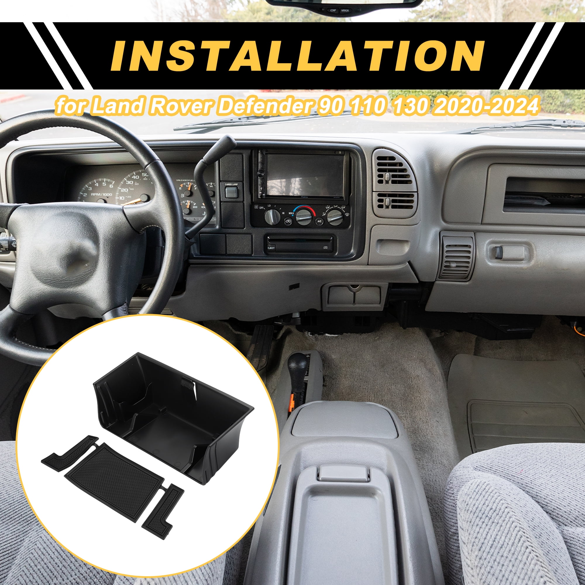 Unique Bargains Center Console Armrest Organizer Tray for Land Rover Defender 90 110 130 2020-2024 Armrest Insert Tray Storage Box Plastic Black
