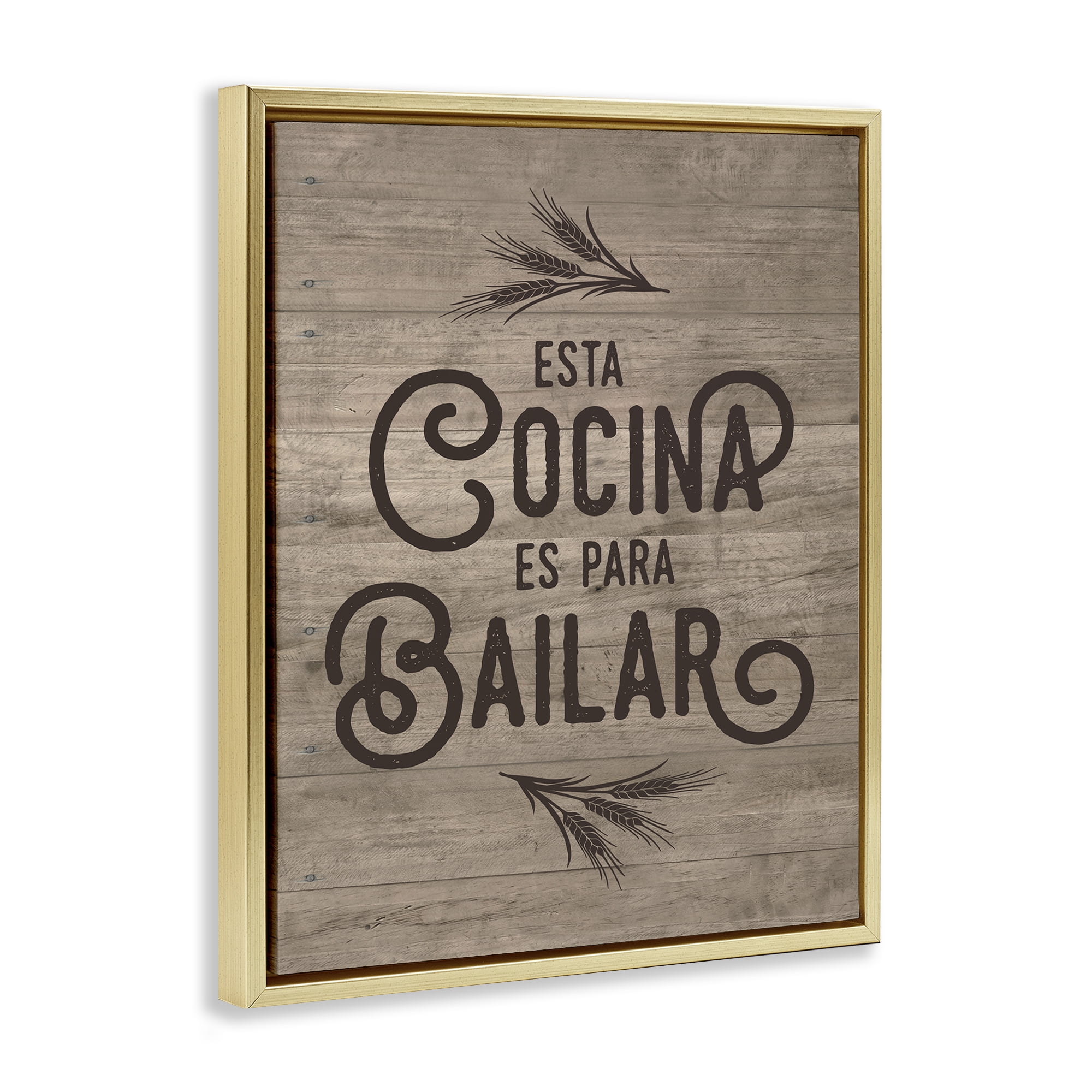 Stupell Industries Cocina Para Bailar Inspirational Quotes & Sayings Painting Gold Floater Framed Art Print Wall Art, 25 x 31