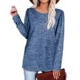 thumbnail image 2 of Camiseta informal holgada, de color liso y cuello redondo suave para primavera, otoño e invierno - Azul XXL Camiseta de manga larga para mujer, 2 of 6