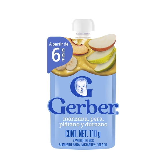 Papilla Para Bebé Gerber Sabor Manzana Pera Plátano Durazno Pouch de 110g