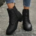 thumbnail image 2 of Oyedens Combat Boots for Women Vintage British Leather Mid Heels Riding Dress Ankle Booties, 2 of 7