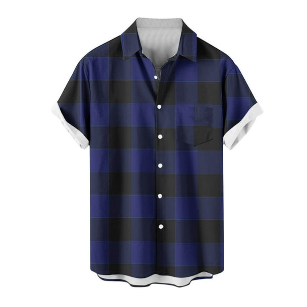 Mens Casual Manga Corta Botón Abajo Camisas, Cuello de Vuelta Impresión para el Verano, Al Aire Libre Y Desgaste Casual