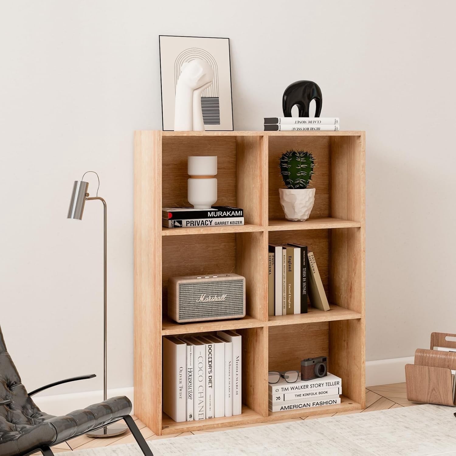 KZElegy 6 Cube 11x11inch Organizer Anti-Tip Design Storage Bookshelf ,Toy & Display Wood Cube Shelf for Home and Office,Bedroom,Brown (1PS)