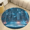 thumbnail image 4 of City Neon Streetview Night at Night Soft Bedroom Round Area Rug, Washable Cute Nursery Circle Throw Mat, Non-Slip Contemporary Small Low Pile Floor Carpet for Dorm Bedside, 4 of 6