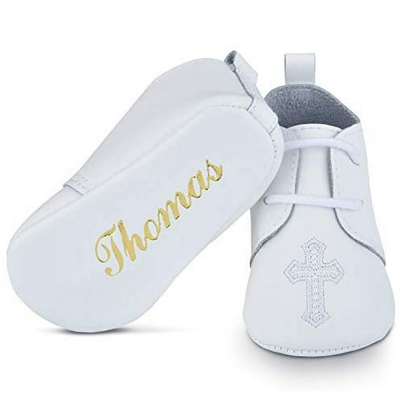 BABYSHOE Personalized Baby Christening Shoes - Personalized baby Gift - Baptism Leather Shoes for Baby Boys & Girls with Hand Embossed Name & Date – Newborn Shoes for Special Occasions – Great Idea