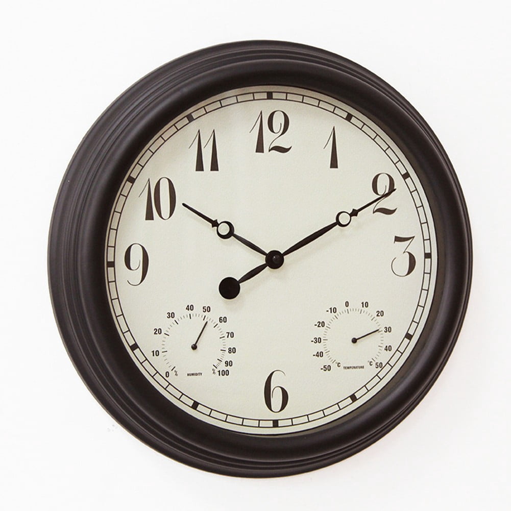 15 Inch Waterproof Clock With Thermometer And Hygrometer For Garden Use