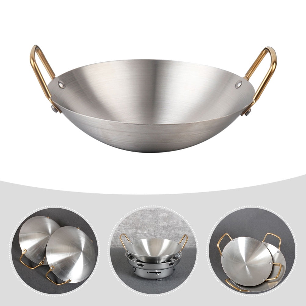 BESTYASH Stainless Steel Hot Pot and Wok Set, Round Easy-to-Clean Kitchen Cookware, Cooking Pan for Home
