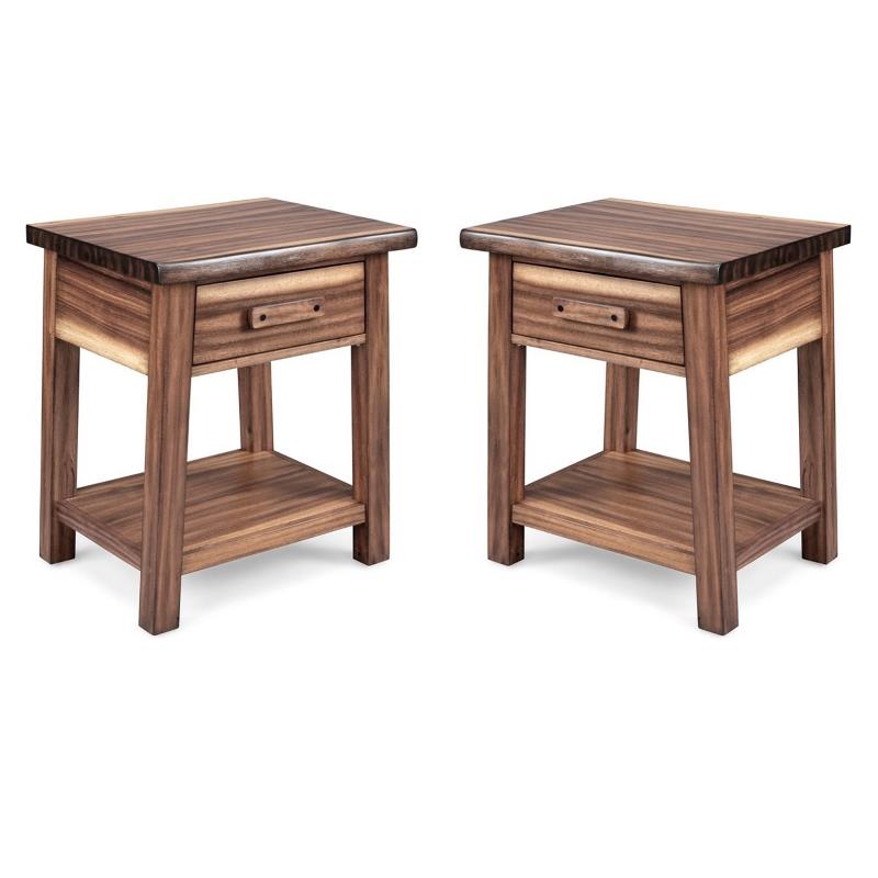 Home Square Live Edge Brown Wood Nightstand with Drawer Set of 2