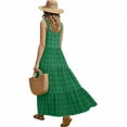 thumbnail image 6 of XUNKUSGA Maxi Sundresses for Women Casual Scoop Neck Sleeveless Plaid Pleated Flowy Womens Summer Dresses Classic High Waisted Beach Swing Dress with Pockets,Green,3XL, 6 of 7