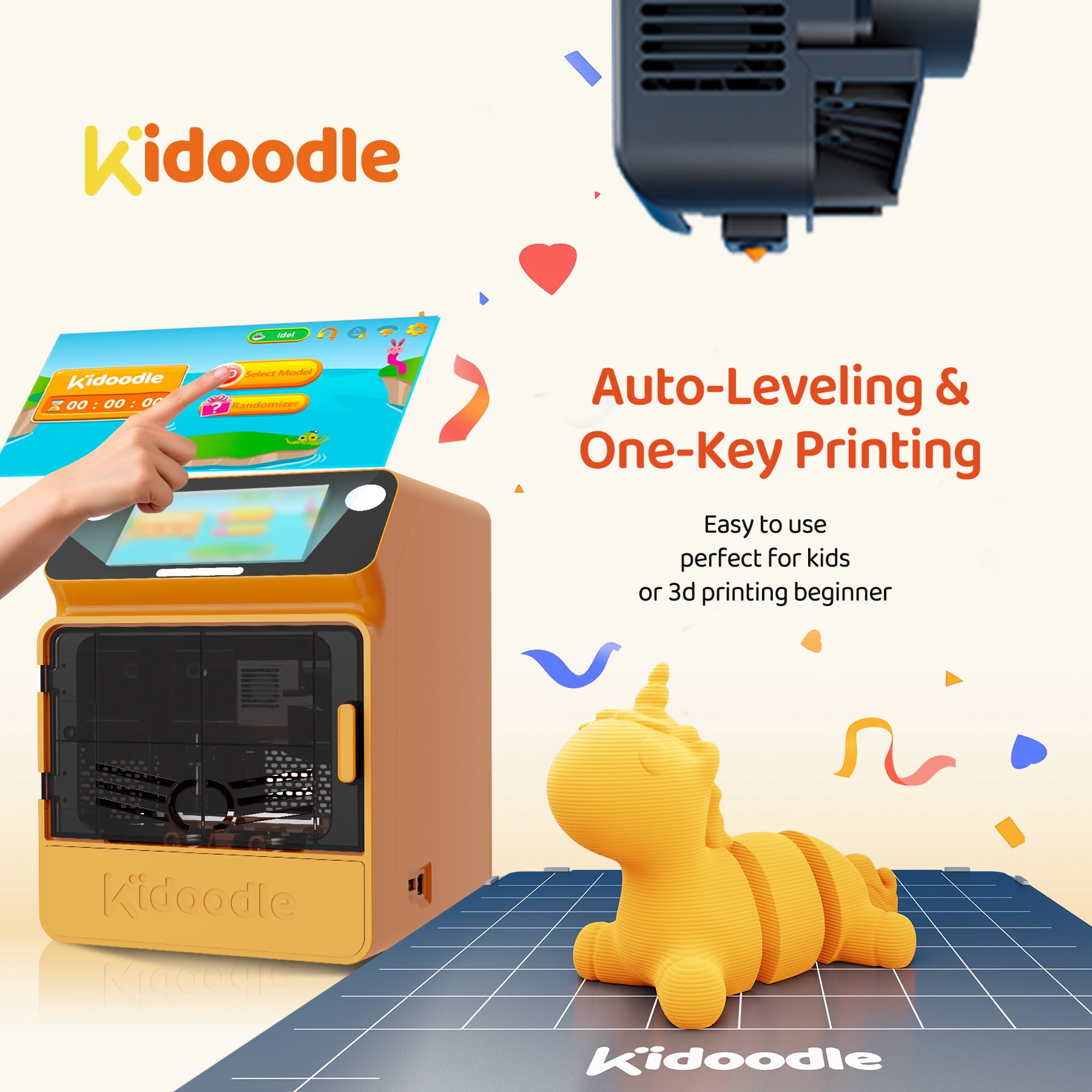 Kidoodle Mini 3D-Drucker Für Kinder & Anfänger – 600 Mm/s Highspeed, Auto-Leveling, 5″ Touchscreen, Wi-Fi/App-Steuerung, Fertig Montiert